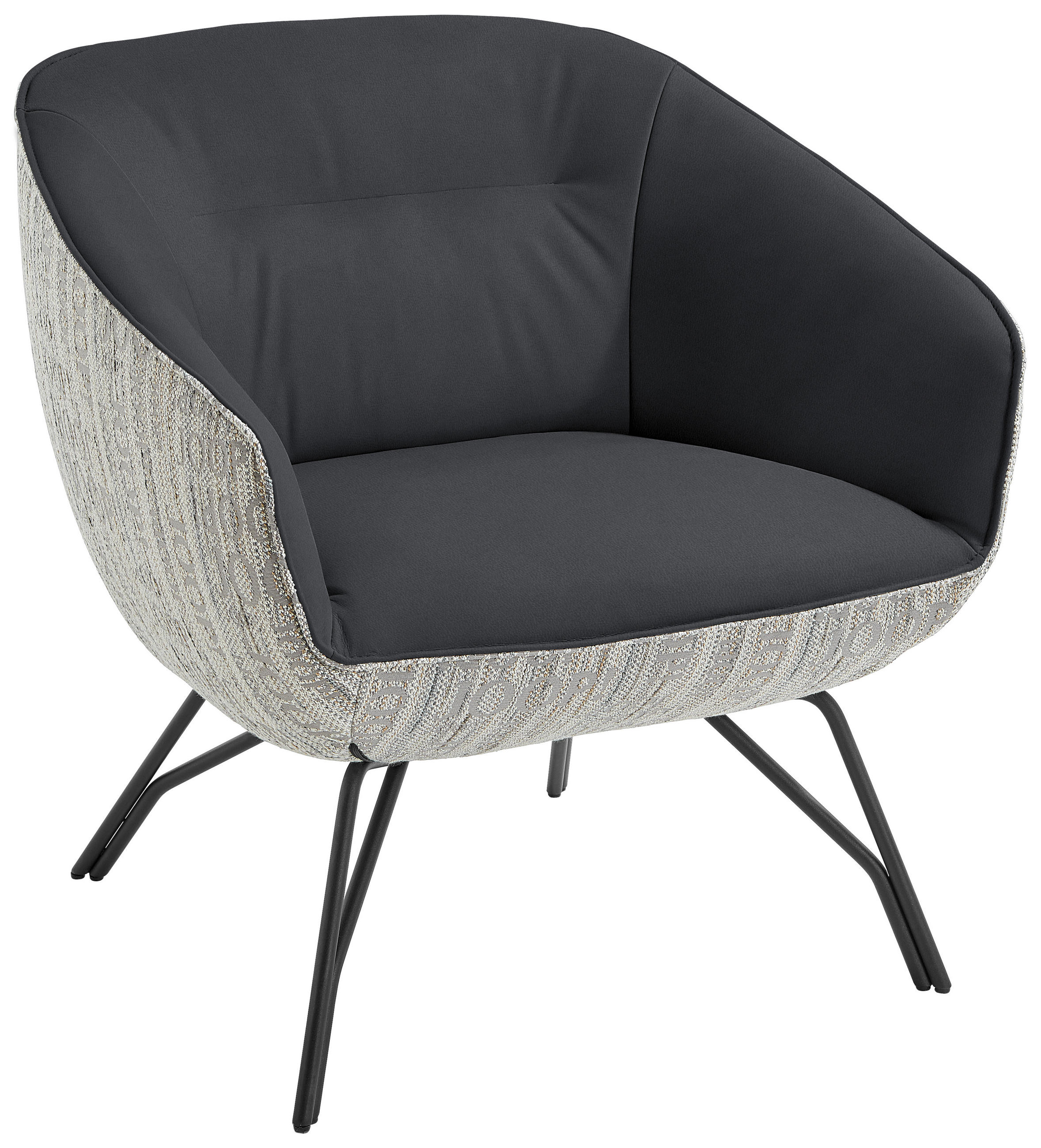 COCKTAILSESSEL in Struktur Echtleder Grau, Dunkelgrau  - Dunkelgrau/Anthrazit, Design, Leder/Textil (76/80/73cm) - Joop!