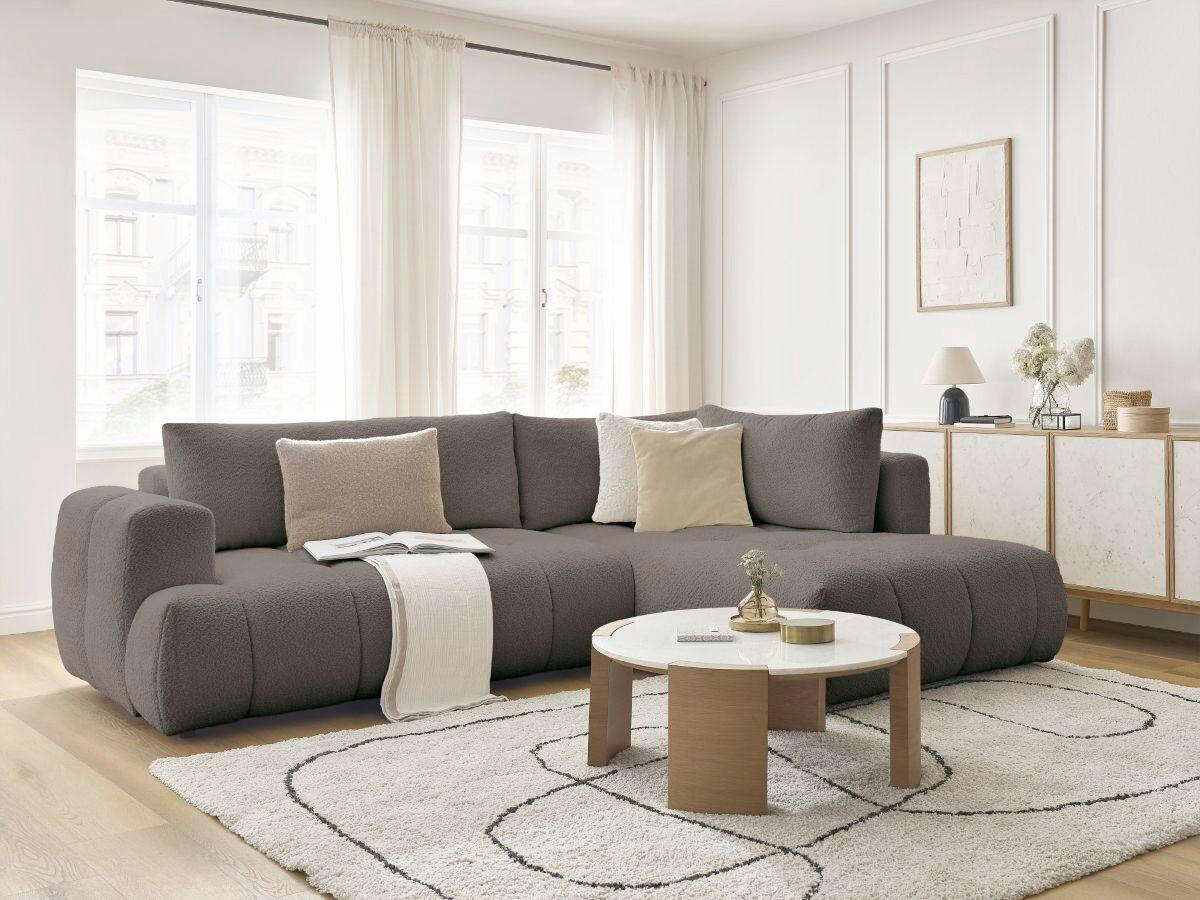 ECKSCHLAFSOFA FUJI Bouclé Taupe  inkl.  - Taupe/Schwarz, MODERN, Kunststoff/Textil (282/204cm)