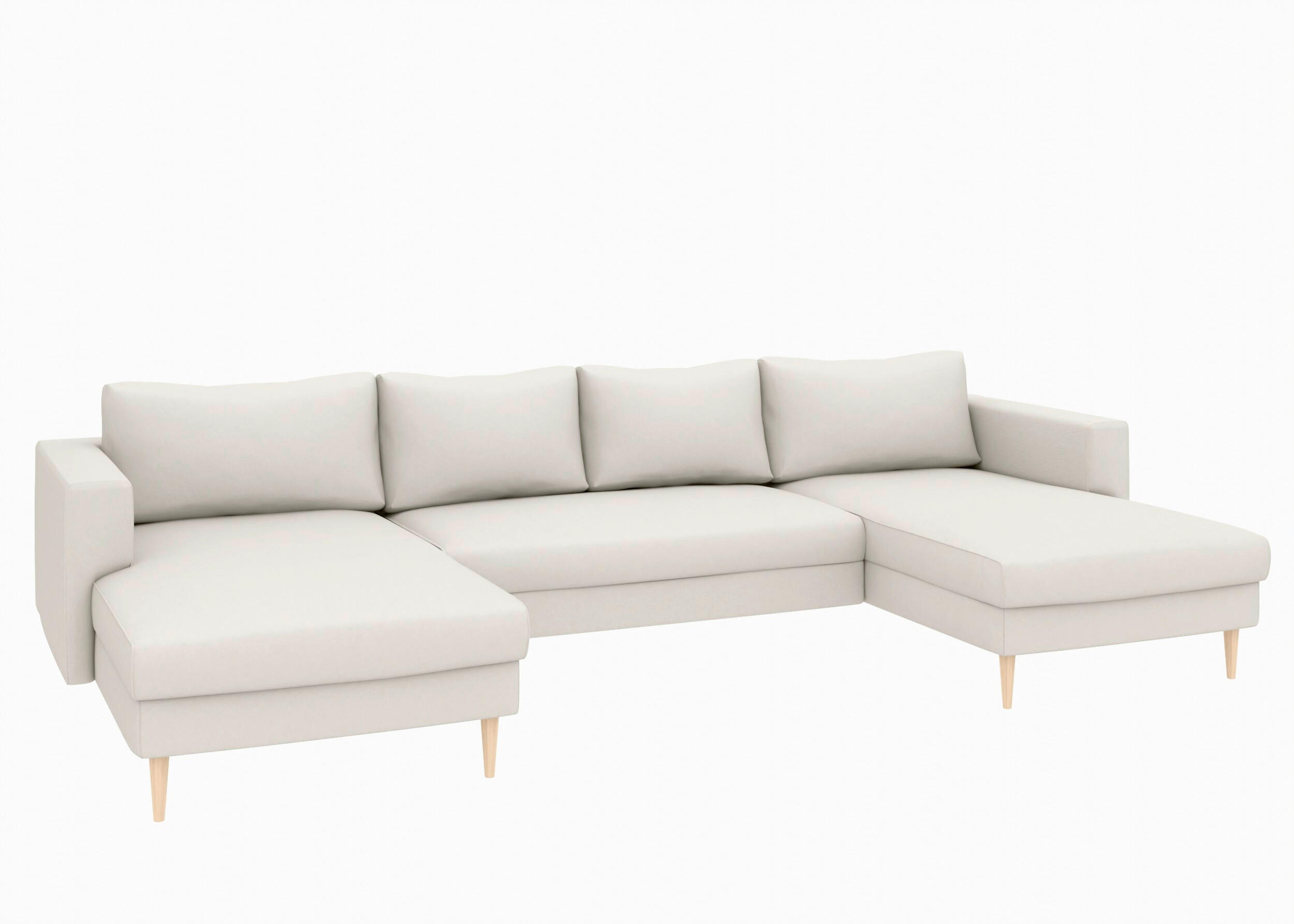 WOHNLANDSCHAFT Sandfarben Struktur  - Sandfarben/Buchefarben, MODERN, Holz/Textil (161/306/161cm) - Trendmanufaktur