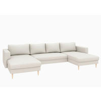 WOHNLANDSCHAFT Sandfarben Struktur  - Sandfarben/Buchefarben, MODERN, Holz/Textil (161/306/161cm) - Trendmanufaktur