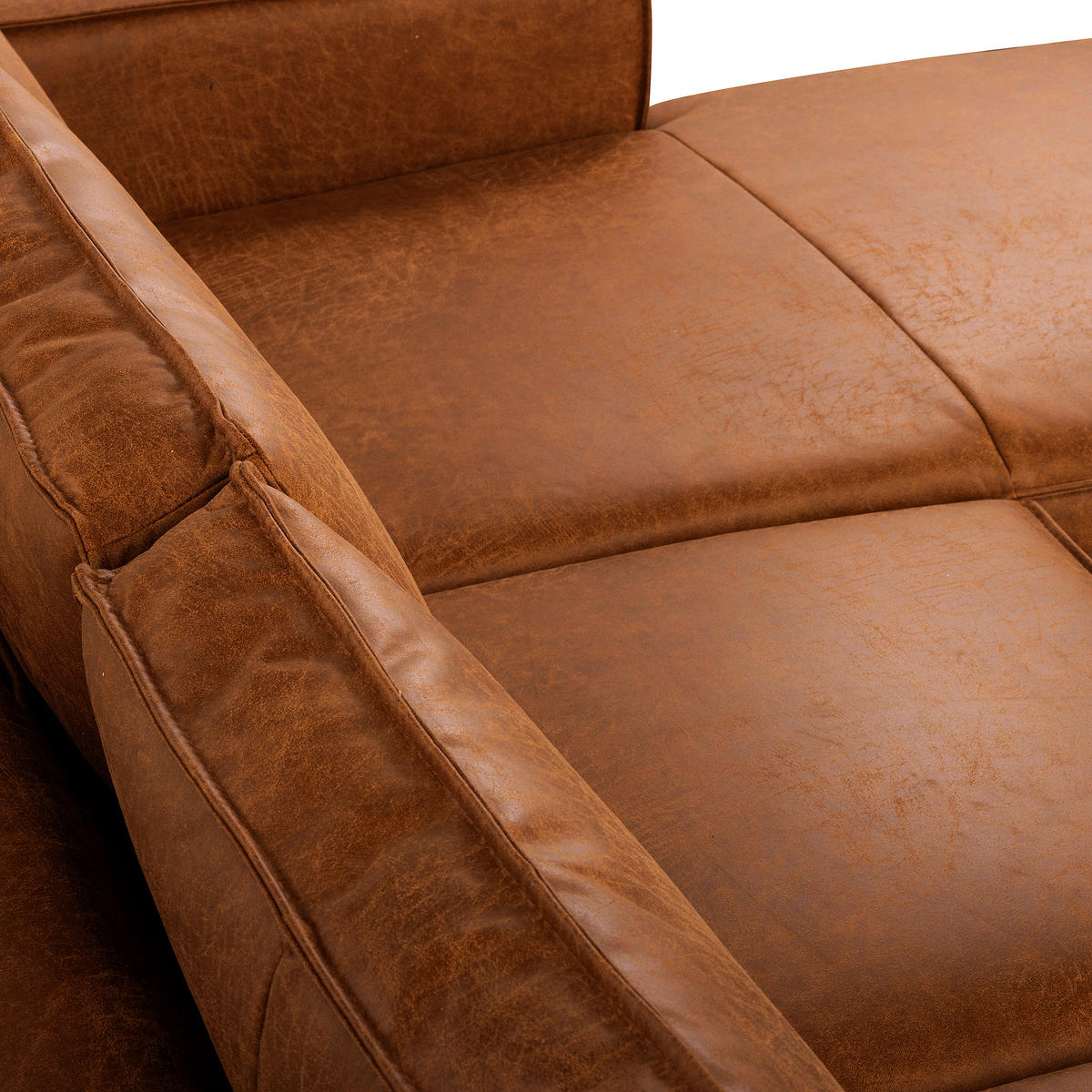 ECKSOFA Cognac Echtleder Lederlook Rücken echt  - Cognac/Schwarz, Design, Leder/Textil (166/238cm) - Livetastic