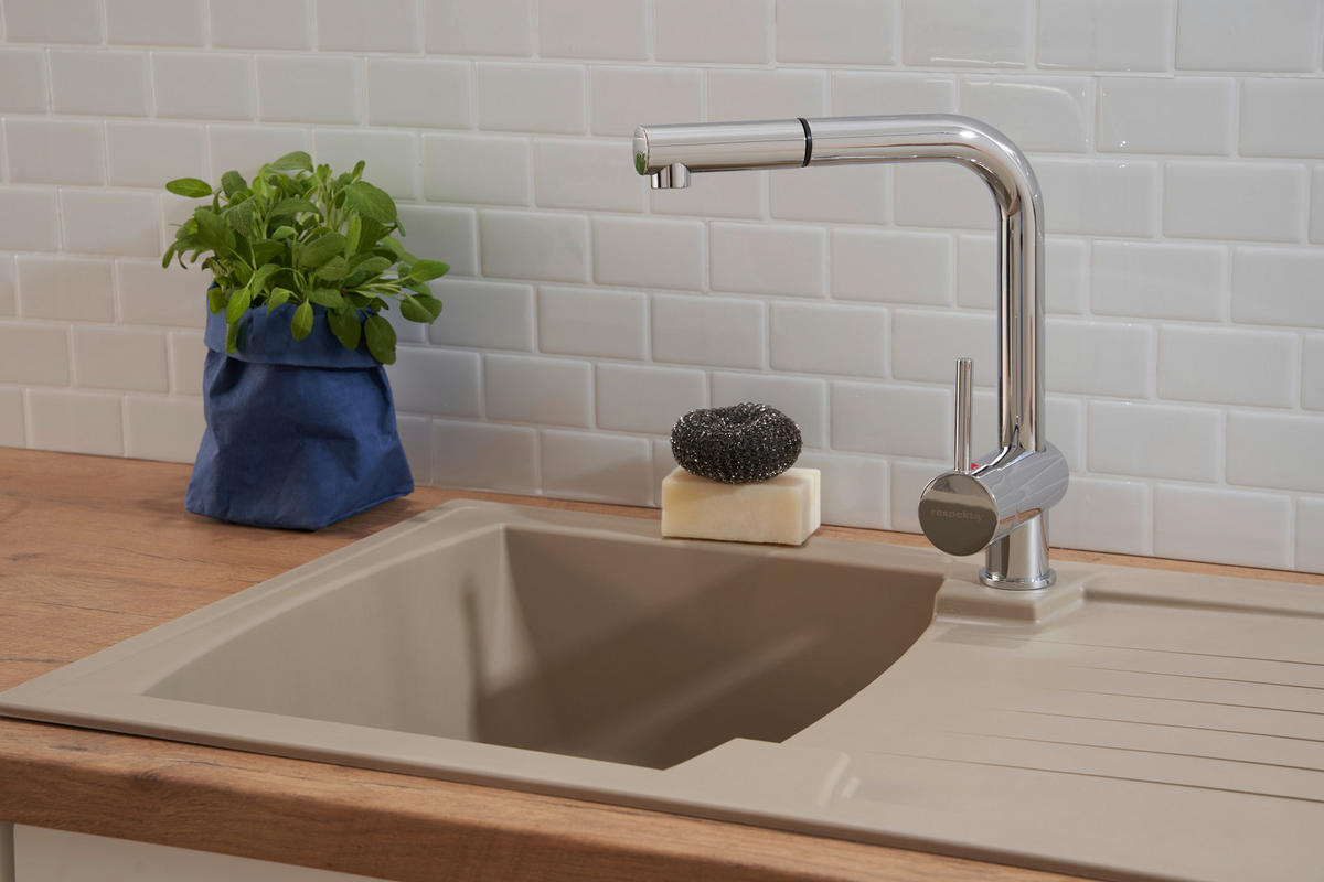 SPÜLE 1712BOSTON86X50B  - Beige, Trend, Glas/Kunststoff (86/20/50cm) - Respekta