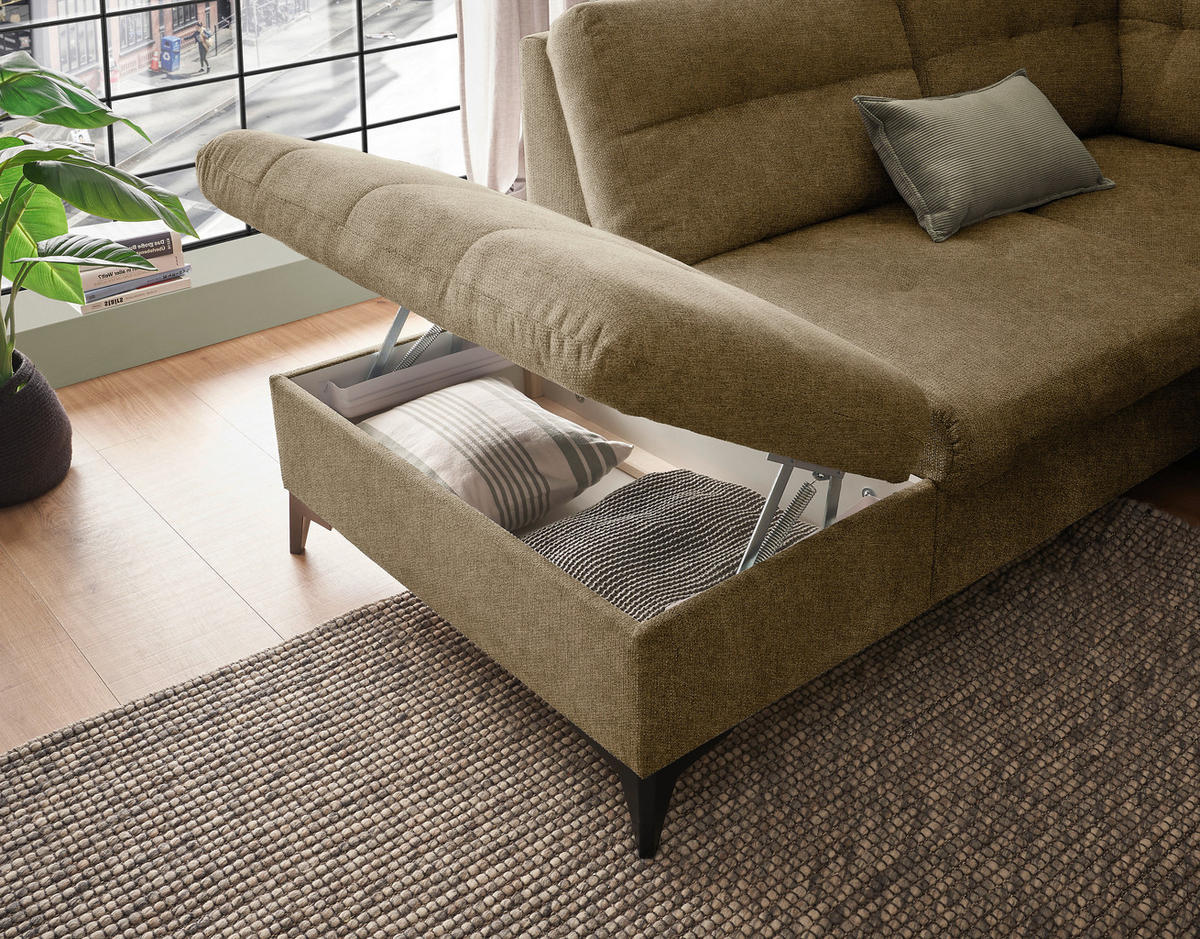 WOHNLANDSCHAFT Sandfarben Webstoff  - Sandfarben/Schwarz, KONVENTIONELL, Kunststoff/Textil (218/324/170cm) - Carryhome