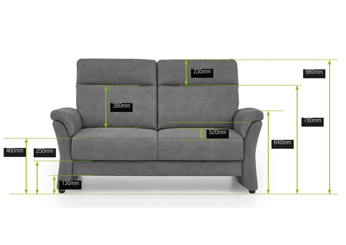 2,5-SITZER Mikrofaser Dunkelgrau  - Dunkelgrau/Schwarz, Konventionell, Kunststoff/Textil (170/98/91cm) - Elegando