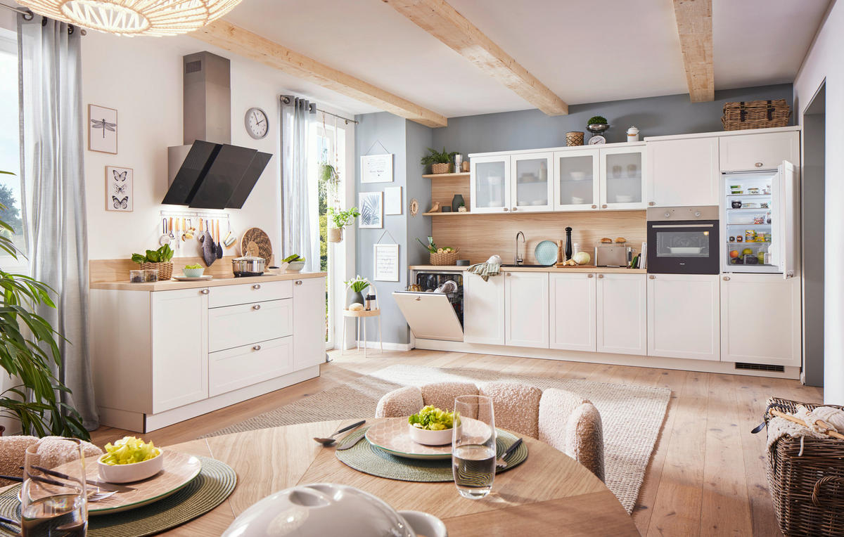 EINBAUKÜCHE   - Weiß, ROMANTIK / LANDHAUS, Holzwerkstoff - Welnova