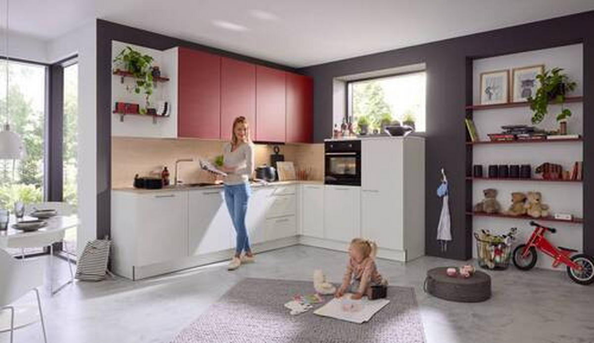 EINBAUKÜCHE   - Weiss/Eichefarben, Design, Holzwerkstoff - Dieter Knoll