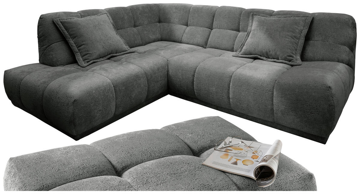 ECKSOFA ITALIA Anthrazit Chenille Hocker  - Anthrazit/Schwarz, MODERN, Kunststoff/Textil (203/254cm) - Livetastic