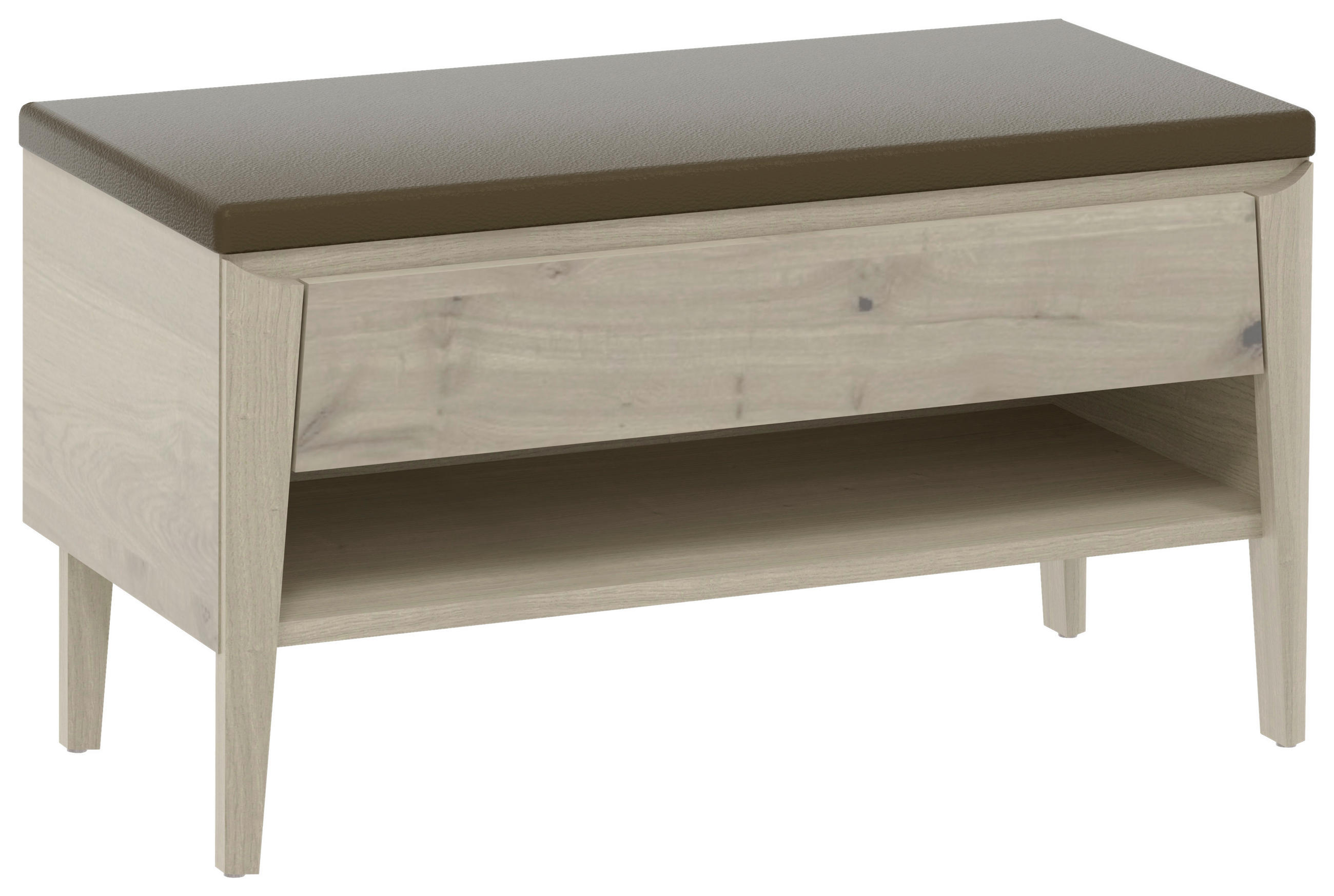 GARDEROBENBANK Eiche furniert, massiv Weiß, Eichefarben  - Greige/Eichefarben, Natur, Glas/Leder (100,2/54,2/44,6cm) - Voglauer