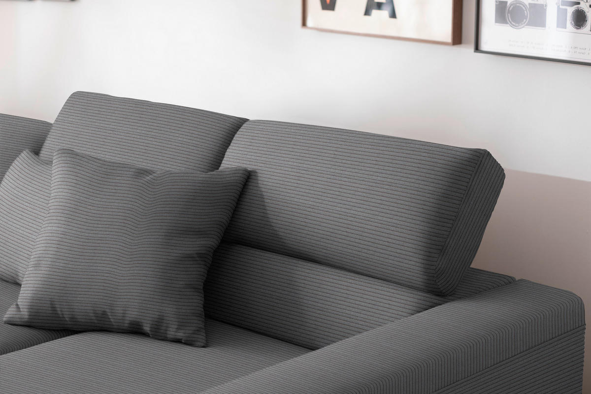 ECKSOFA Cord Dunkelgrau  - Dunkelgrau/Schwarz, Design, Textil/Metall (293/215-217cm) - Schöner Wohnen