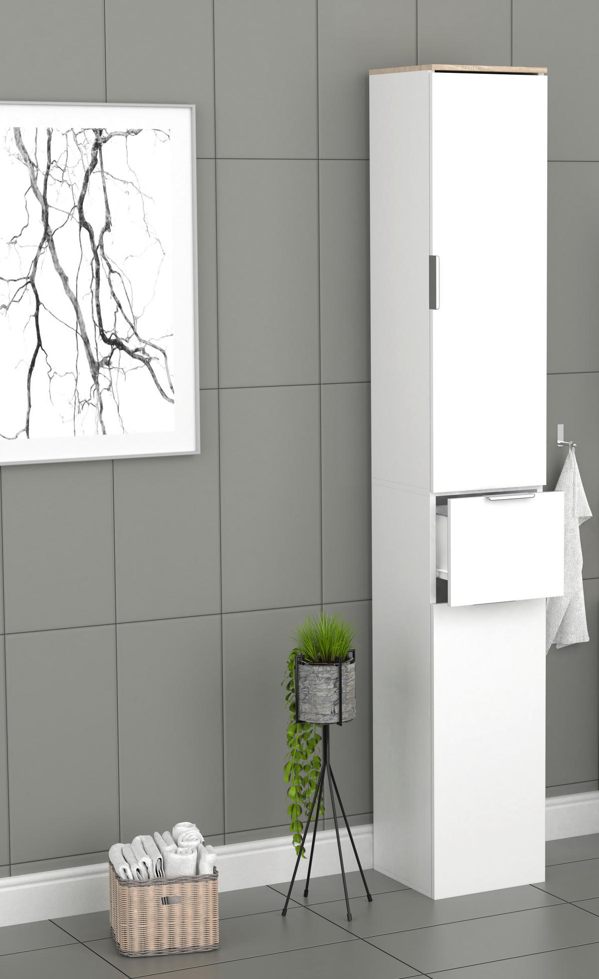 HÖGSKÅP  - vit/Sonoma ek, Modern, trämaterial (30/190/30cm) - MID.YOU