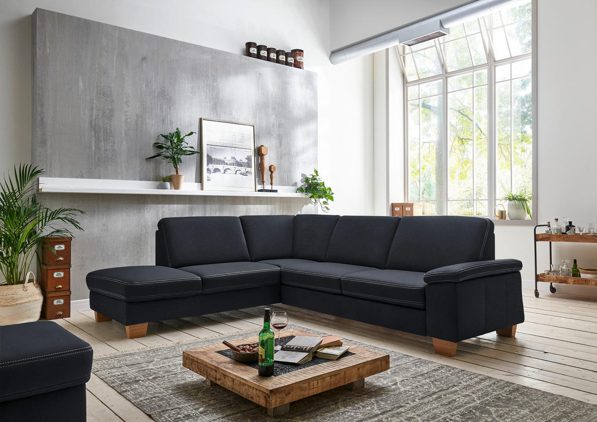 ECKSOFA  in Echtleder Dunkelblau  235/274 cm  - Eichefarben/Beige, KONVENTIONELL, Leder/Holzwerkstoff (235/274cm) - Beldomo Premium