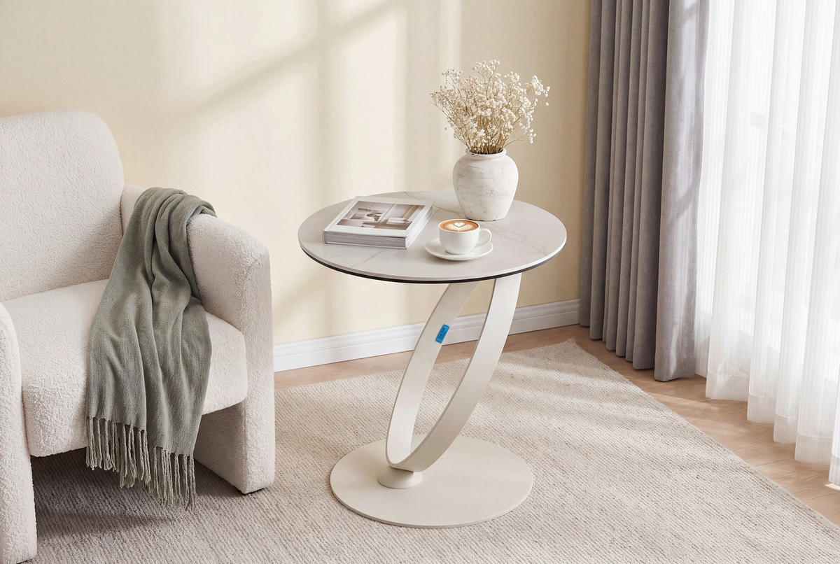 BEISTELLTISCH 50/50/54 cm Weiß, Beige rund  - Beige/Weiß, Design, Glas/Keramik (50/50/54cm) - Dieter Knoll