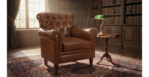SESSEL in Echtleder Braun  - Braun, LIFESTYLE, Leder/Holz (84/88/83cm) - Landscape