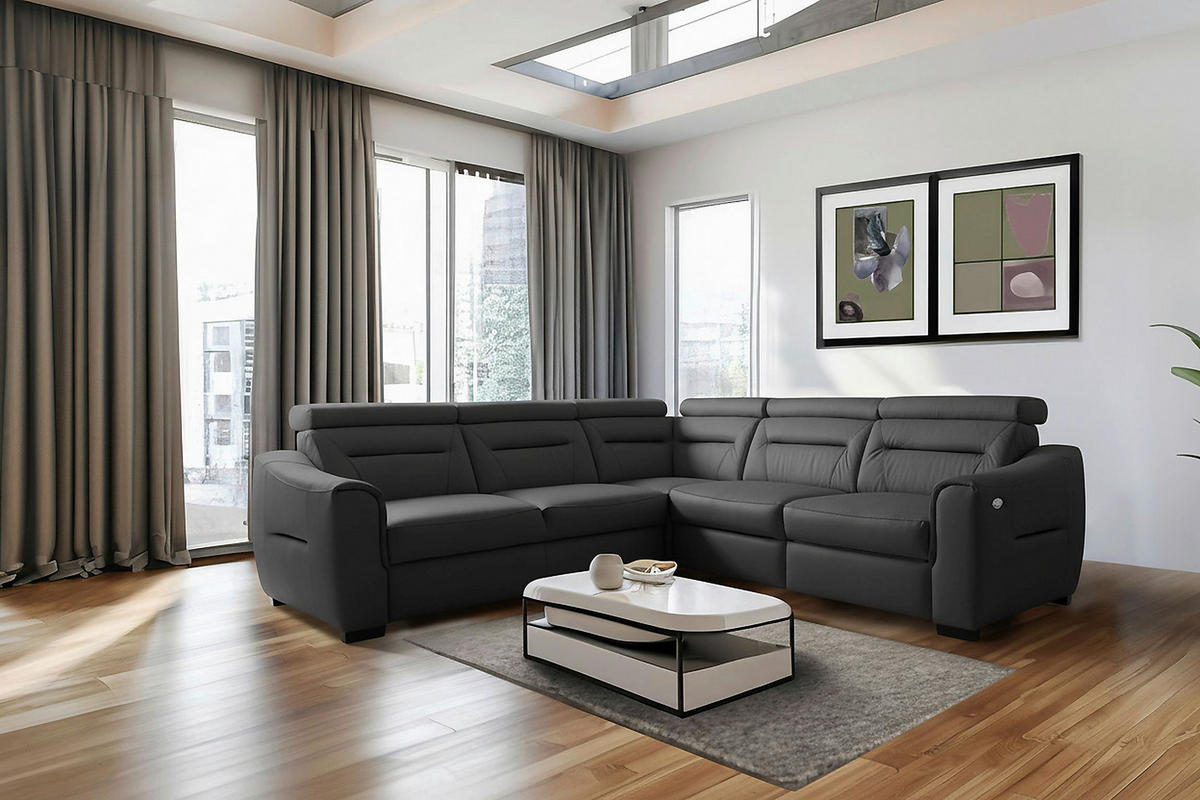ECKSOFA  in Lederlook Echtleder Anthrazit  - Wengefarben/Anthrazit, Design, Leder/Holz (260/260cm) - Celina Home