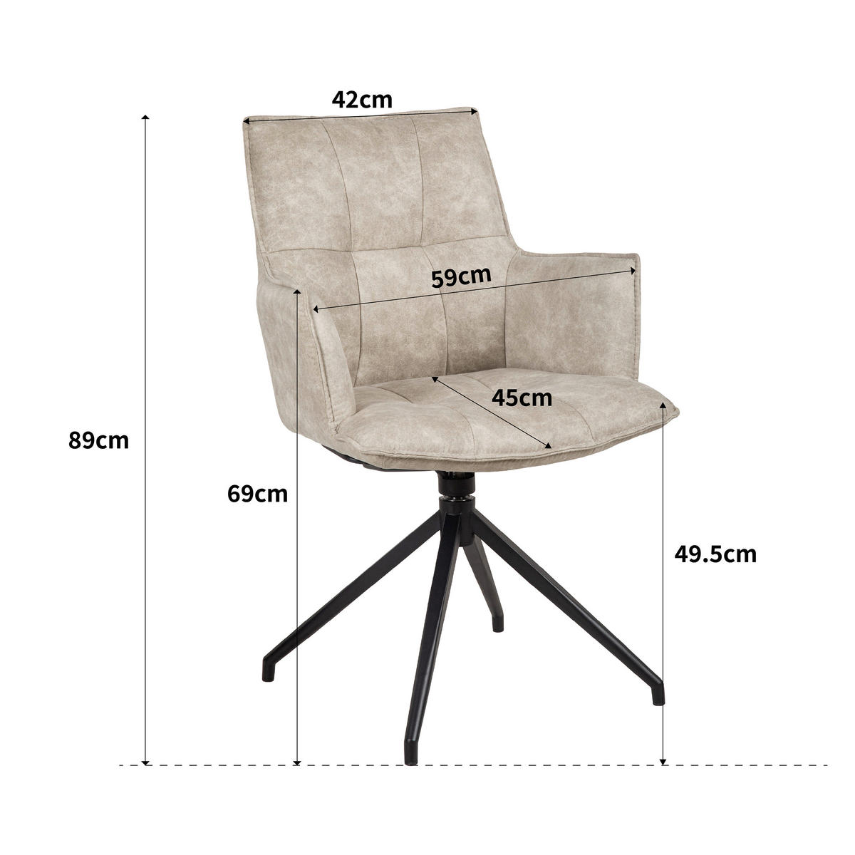 ARMLEHNSTUHL  Wippfunktion, Sitzfläche 360° drehbar, automatische Rückholfunktion Mikrofaser  Schwarz, Taupe  - Taupe/Schwarz, Design, Textil/Metall (59/88,5/62cm) - Novel