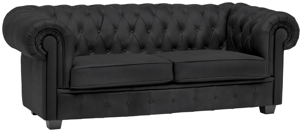 CHESTERFIELD-SOFA in Lederlook Schwarz  - Wengefarben/Schwarz, Lifestyle, Holz/Textil (206/76,5/96cm) - Landscape