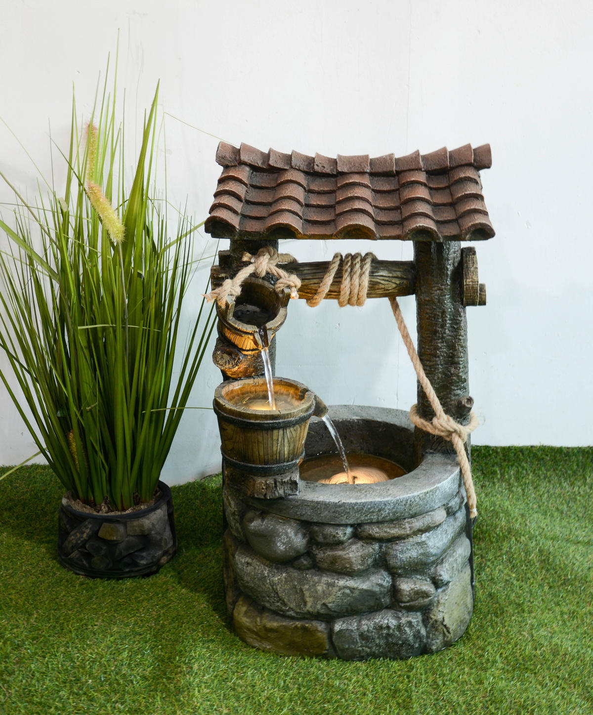 GARTENBRUNNEN - Schwarz/Grau, Basics, Glas/Kunststoff (32/68/37cm) - Gardenson