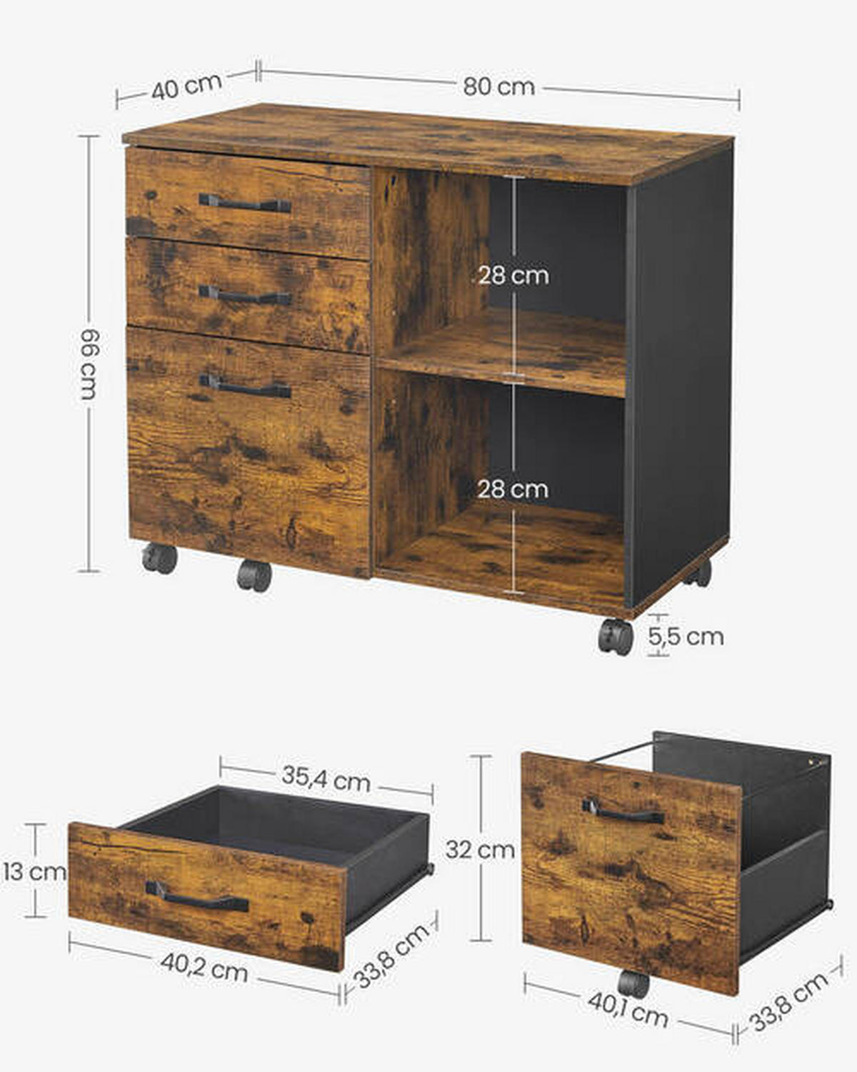 KONTAJNER NA KOLIESKACH, 80/66/40 cm - hnedá/čierna, Basics, kov/drevo (80/66/40cm) - Boxxx