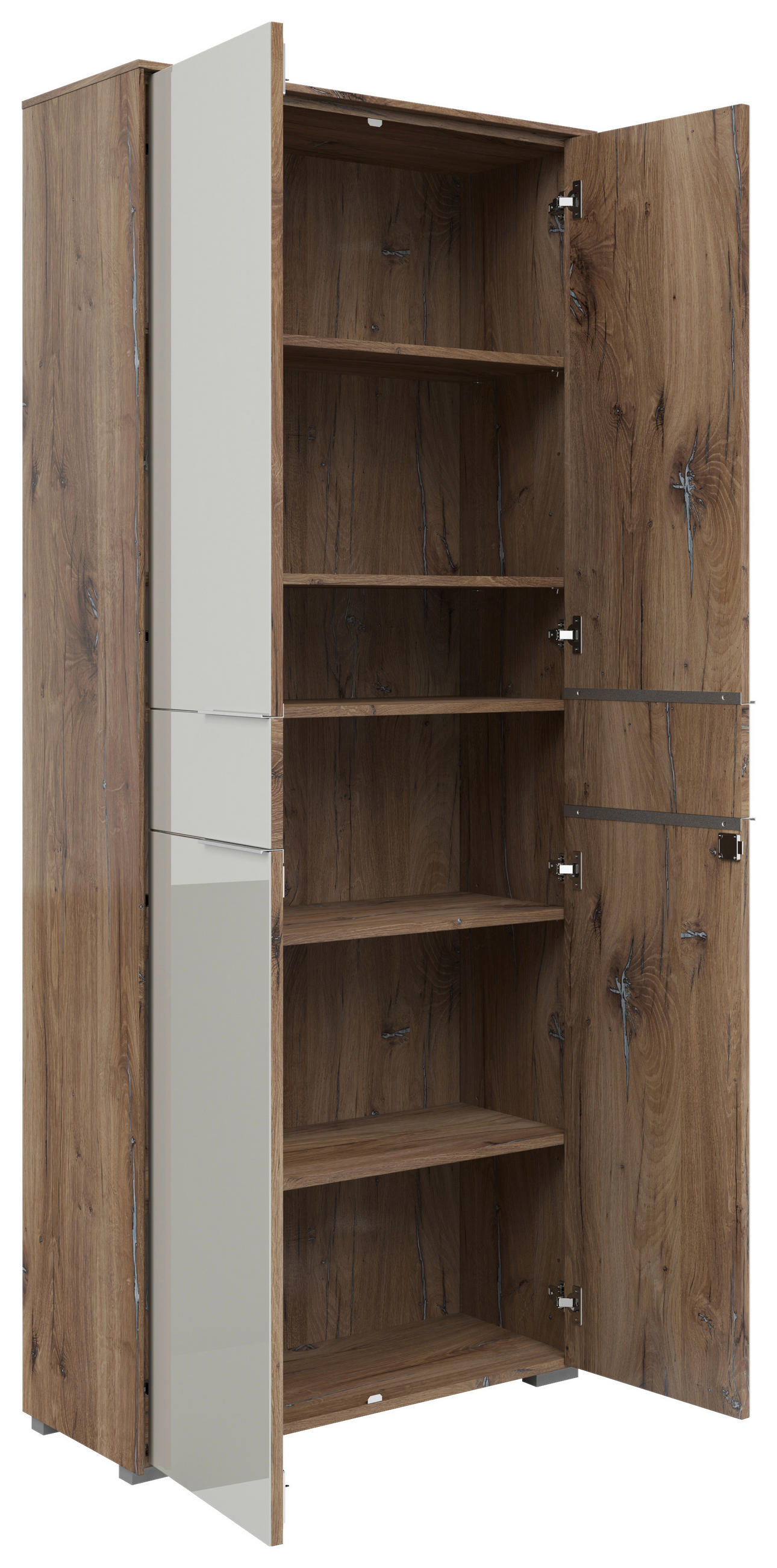 Thumbnail - Voleo Aktenschrank, Hellgrau, Eiche dunkel, Holzwerkstoff, 5 Fächer, 81x199x37 cm, Typenauswahl, Beimöbel erhältlich, in...