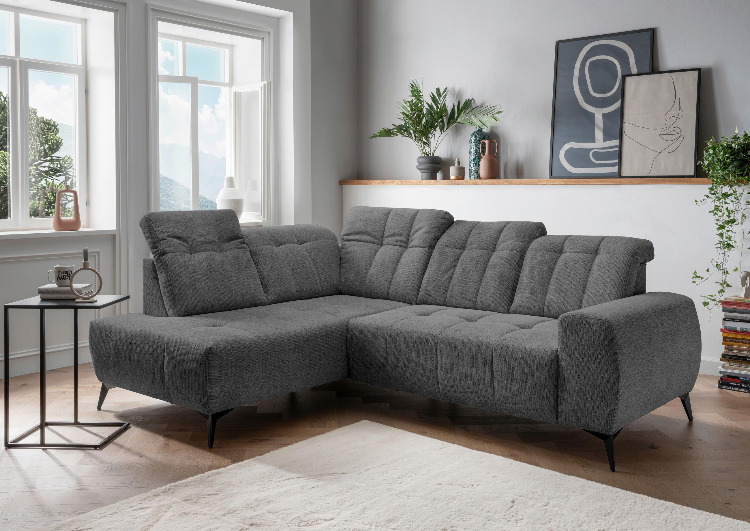 ECKSOFA Anthrazit Chenille - Anthrazit/Schwarz, MODERN, Textil/Metall (200/261cm) - Livetastic
