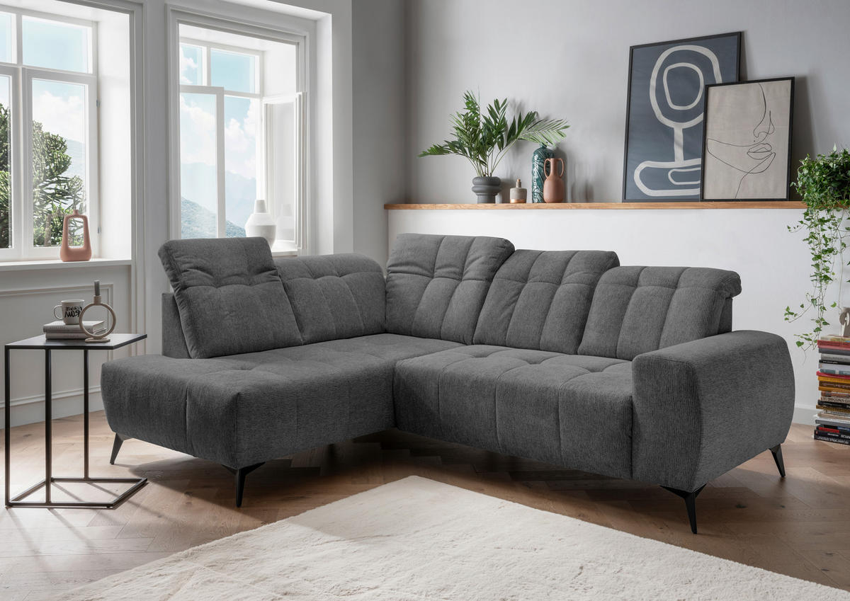 ECKSOFA in Chenille Anthrazit  - Anthrazit/Schwarz, Modern, Textil/Metall (200/261cm) - Livetastic