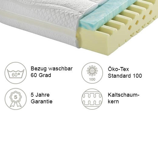 KALTSCHAUMMATRATZE 1 FOUR ME, MODELL 1 90/210 cm Höhe ca. 22 cm  - Weiß, Basics, Textil (90/210cm) - Dieter Knoll