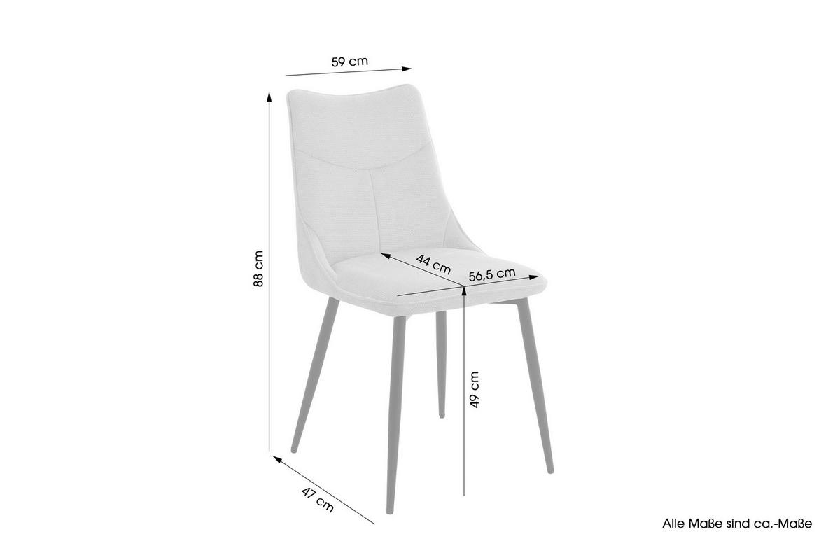 STUHL-SET 2 Stück  in Stahl Webstoff Metall, Textil  - Taupe/Schwarz, Design, Textil/Metall (59/88/47cm) - MID.YOU