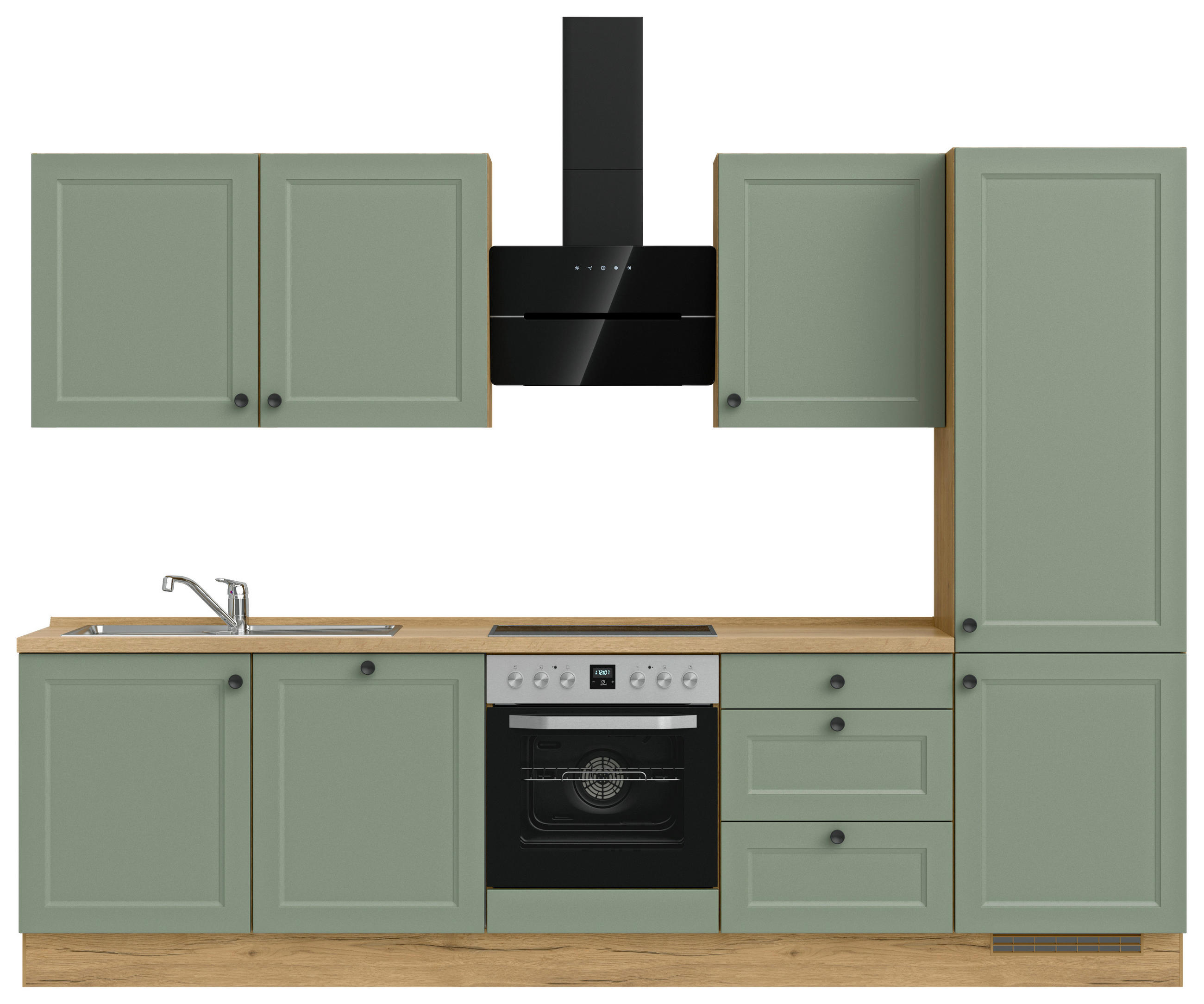 KÜCHENLEERBLOCK 300 cm   in Grün, Eichefarben  - Eichefarben/Schwarz, MODERN, Holzwerkstoff/Metall (300cm) - Nobilia