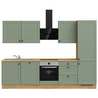 KÜCHENLEERBLOCK 300 cm   in Grün, Eichefarben  - Eichefarben/Schwarz, MODERN, Holzwerkstoff/Metall (300cm) - Nobilia