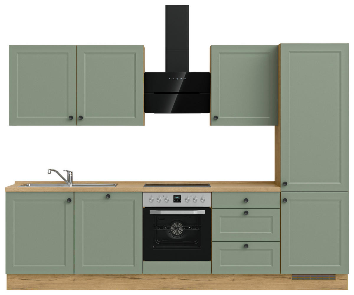 KÜCHENLEERBLOCK 300 cm   in Grün, Eichefarben  - Eichefarben/Schwarz, MODERN, Holzwerkstoff/Metall (300cm) - Nobilia