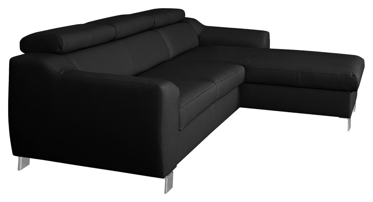 ECKSOFA in Lederlook Echtleder Schwarz  - Chromfarben/Schwarz, Design, Leder/Textil (242/176cm) - Livetastic