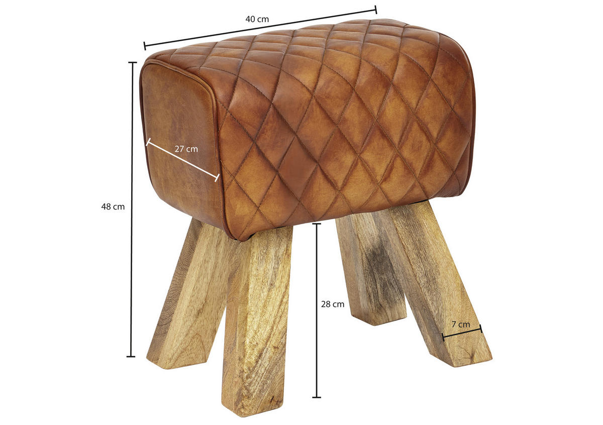 HOCKER Echtleder Braun  - Naturfarben/Braun, MODERN, Leder/Holz (40/48/27cm) - MID.YOU