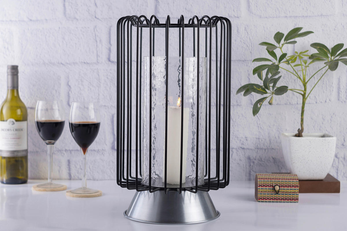 KERZENHALTER - Silberfarben/Schwarz, Trend, Glas/Metall (22.5/22.5/40cm) - Kayoom