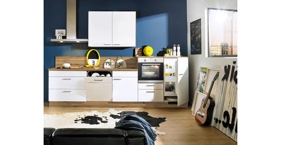 KÜCHENLEERBLOCK 330 cm in Weiß, Eichefarben - Eichefarben/Weiß Hochglanz, MODERN, Holzwerkstoff/Metall (330cm) - Xora