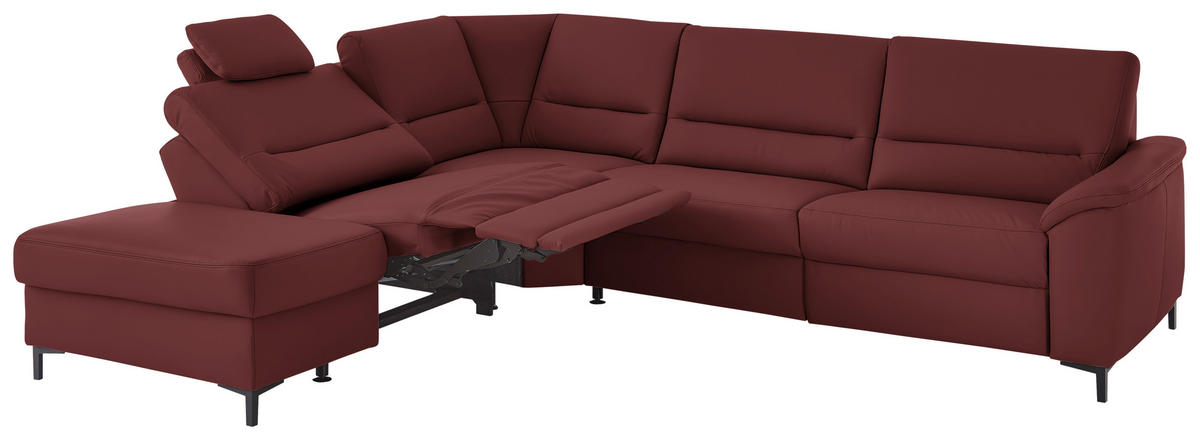 ECKSOFA  in Echtleder Brombeere  249/290 cm  - Brombeere/Schwarz, KONVENTIONELL, Leder/Metall (249/290cm) - Beldomo Premium