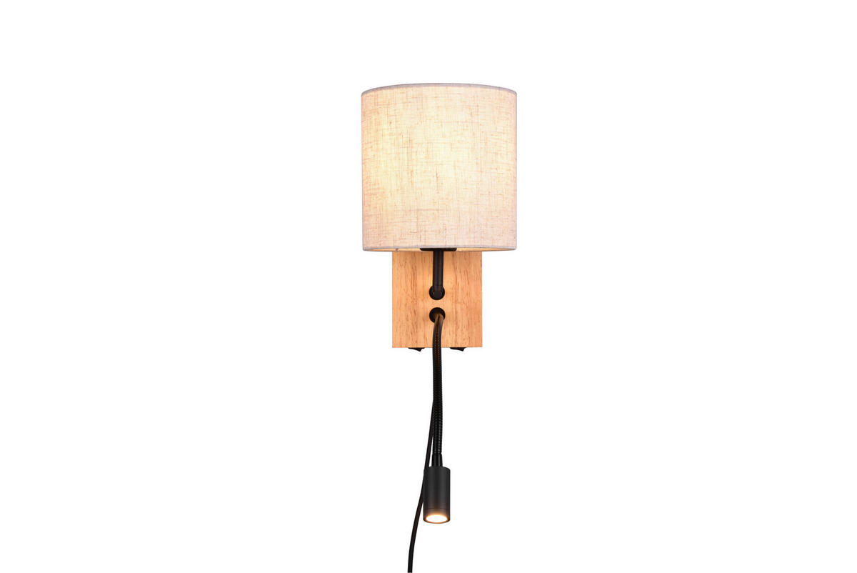 WANDLEUCHTE - Weiss/Braun, Natur, Holz/Textil (18/30cm)