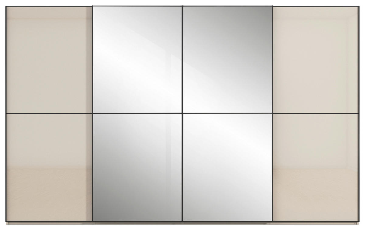 SCHWEBETÜRENSCHRANK 320/236/68 cm,  in Champagner, 4 Tür(en)  - Champagner/Schwarz, Design, Glas/Holzwerkstoff (320/236/68cm) - Novel