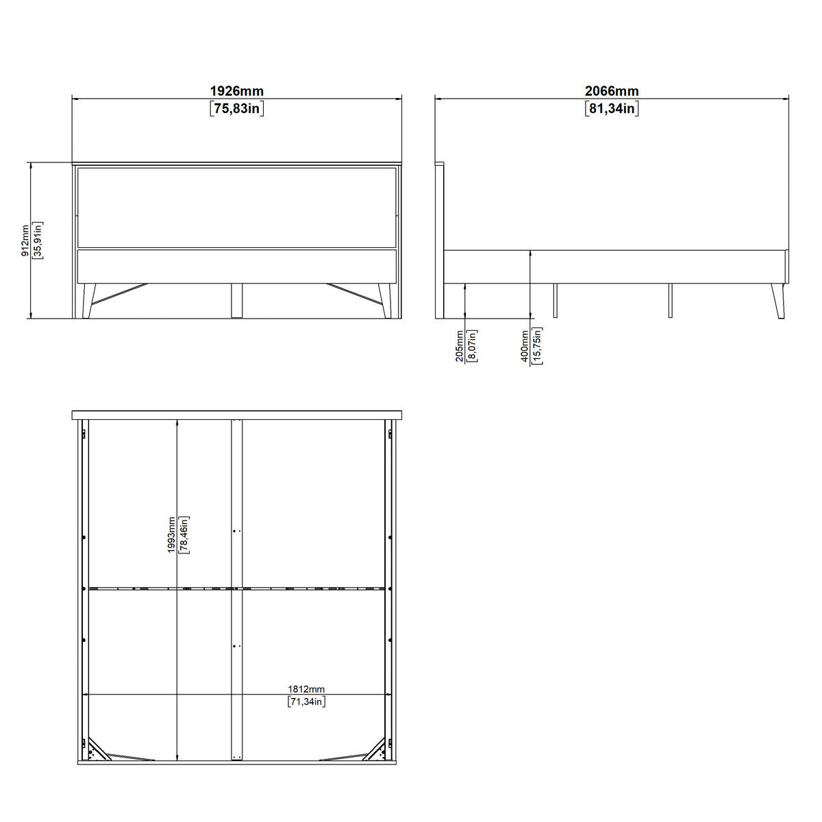 ÁGY 180/200 cm  tölgyfa  - fekete/tölgyfa, Modern, faalapú anyag/fa (180/200cm) - MID.YOU