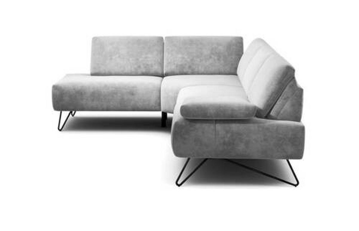 ECKSOFA in Samt Hellgrau  193/248-263 cm  - Hellgrau/Schwarz, Design, Textil/Metall (193/248-263cm) - SENSOO