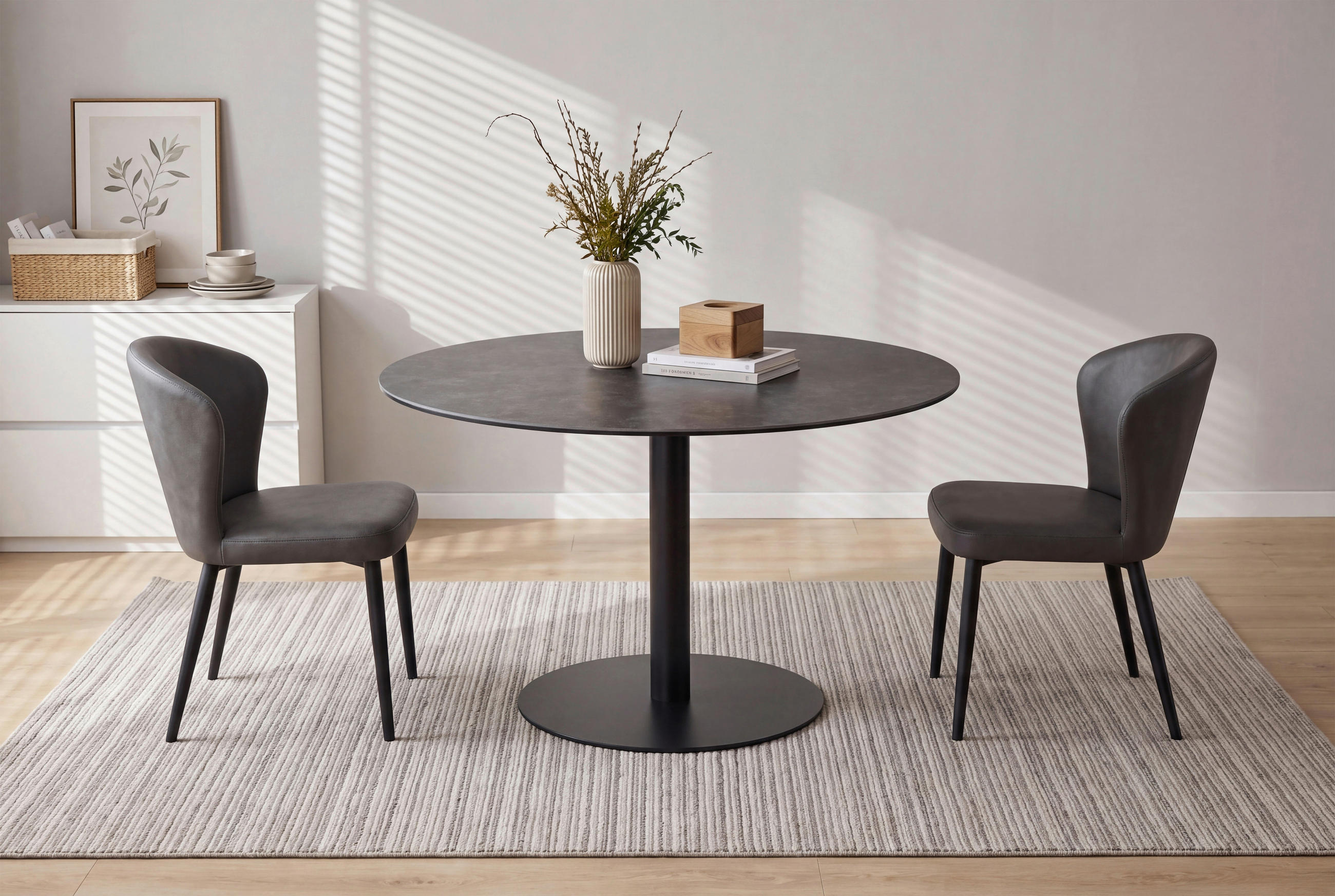 ESSTISCH 110/110/74 cm  Metall, Glas, Keramik rund Grau, Schwarz  - Schwarz/Grau, MODERN, Glas/Keramik (110/110/74cm) - Livetastic