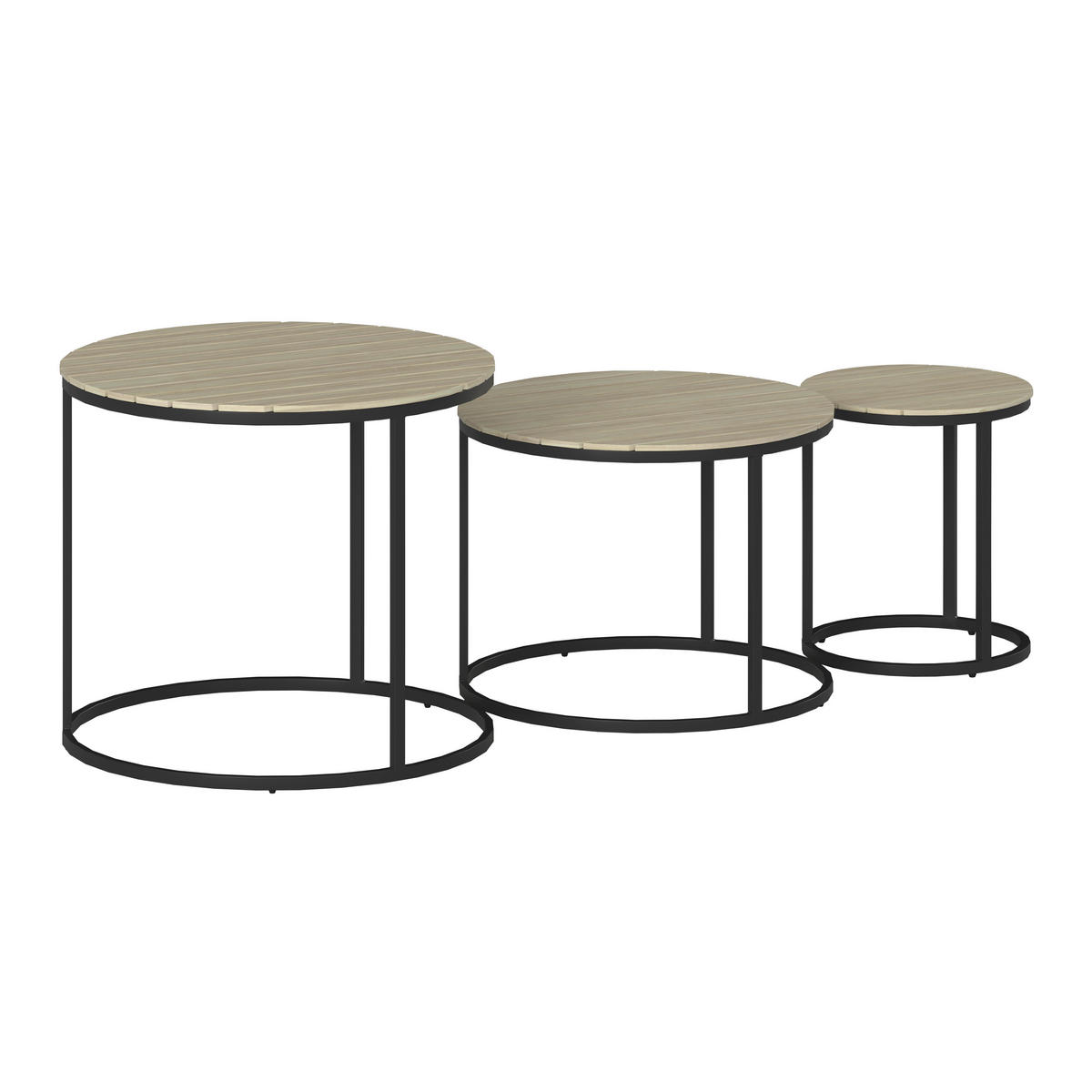 SET DE TABLES D'APPOINT JARDI - Schwarz/Akaziefarben, Modern, Holz/Metall (76/56/36/50/45/40/76/56/36cm) - Ambia Garden