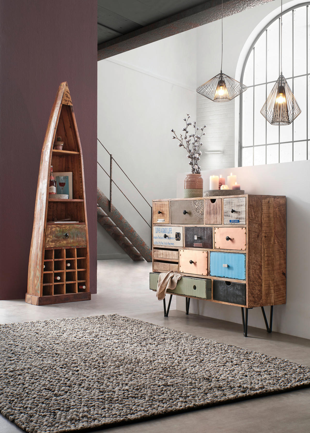 KOMODA, mangové drevo, viacfarebná, 115/95/35 cm - viacfarebná/strieborná, Lifestyle, kov/drevo (115/95/35cm) - Landscape