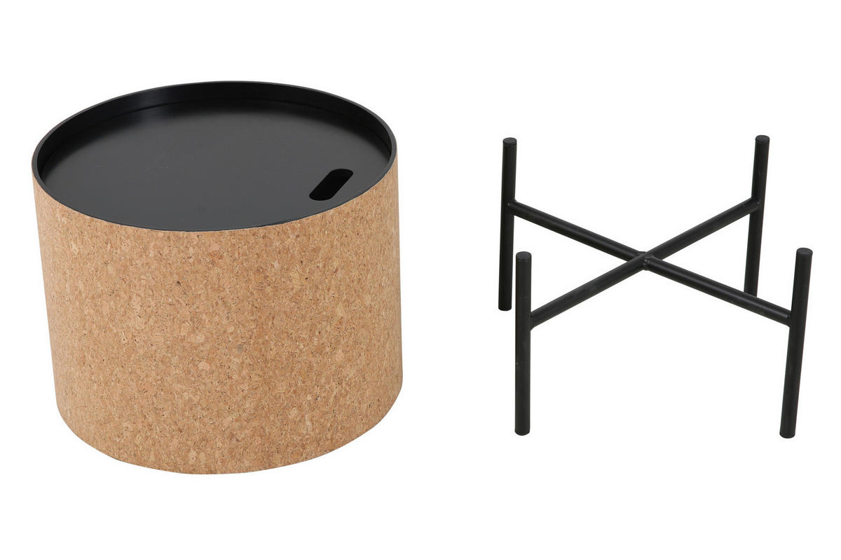 COUCHTISCHSET Kork 63-41,5/63-41,5/48,5-36,5 cm rund Naturfarben, Schwarz  - Schwarz/Naturfarben, Design, Holz/Holzwerkstoff (63-41,5/63-41,5/48,5-36,5cm) - Livetastic