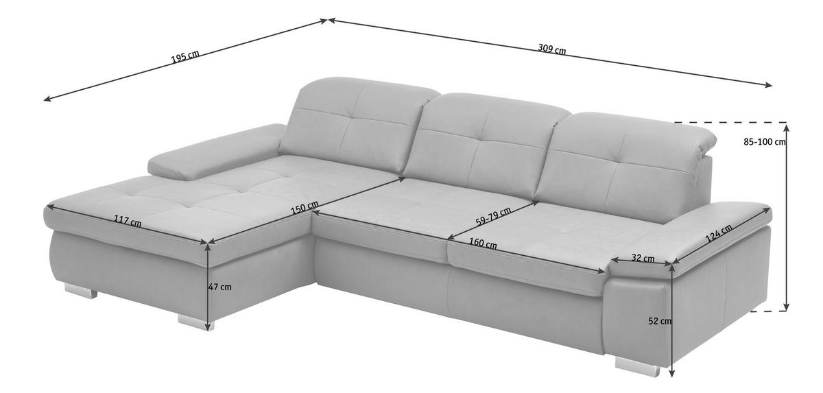 ECKSOFA in Echtleder Beige  - Beige/Alufarben, Design, Leder/Metall (195/309cm) - Beldomo Premium