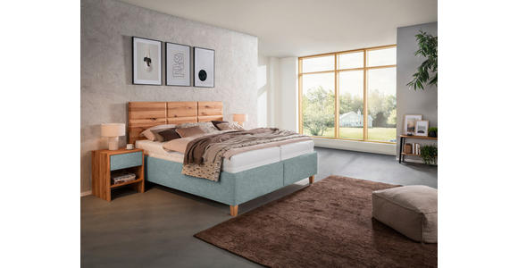 POLSTERBETT Matratze, Lattenrost, Bettkasten Buchefarben, Mintgrün 180/200 cm  - Buchefarben/Weiß, Design, Holz/Textil (180/200cm) - Valnatura