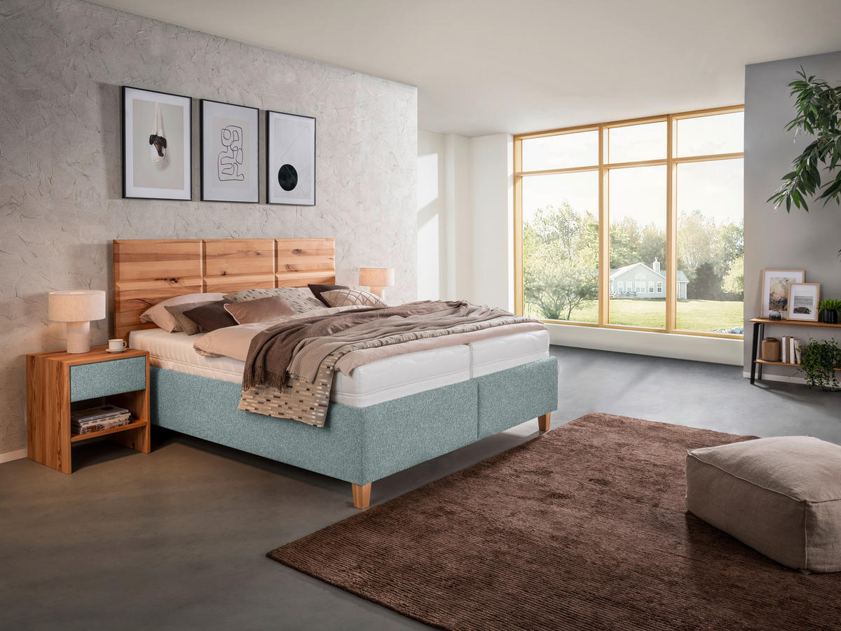 POLSTERBETT 180/200 cm  in Buchefarben, Mintgrün  - Weiss/Buchefarben, Design, Holz/Textil (180/200cm) - Valnatura
