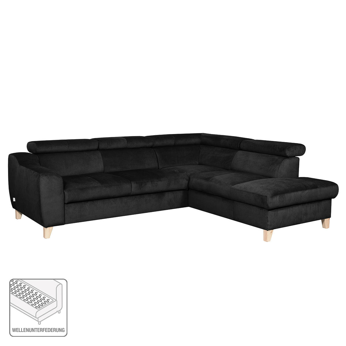 ECKSOFA in Webstoff Schwarz  - Buchefarben/Schwarz, Design, Holz/Textil (245/208cm) - Livetastic