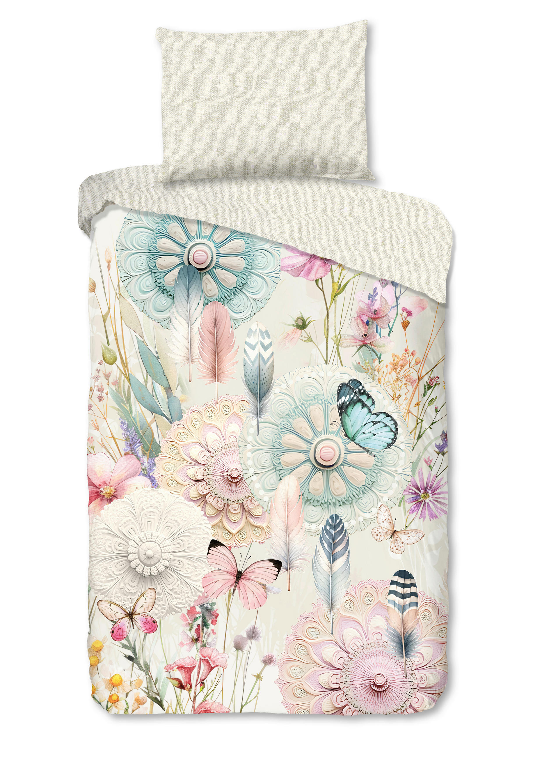 BETTWÄSCHE HIP Satin, Makosatin 140/200 cm  - Multicolor/Creme, Basics, Textil (140/200cm)