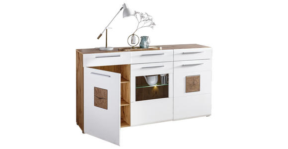 SIDEBOARD 180/98/43 cm - Chromfarben/Eichefarben, KONVENTIONELL, Glas/Holz (180/98/43cm) - Hom`in