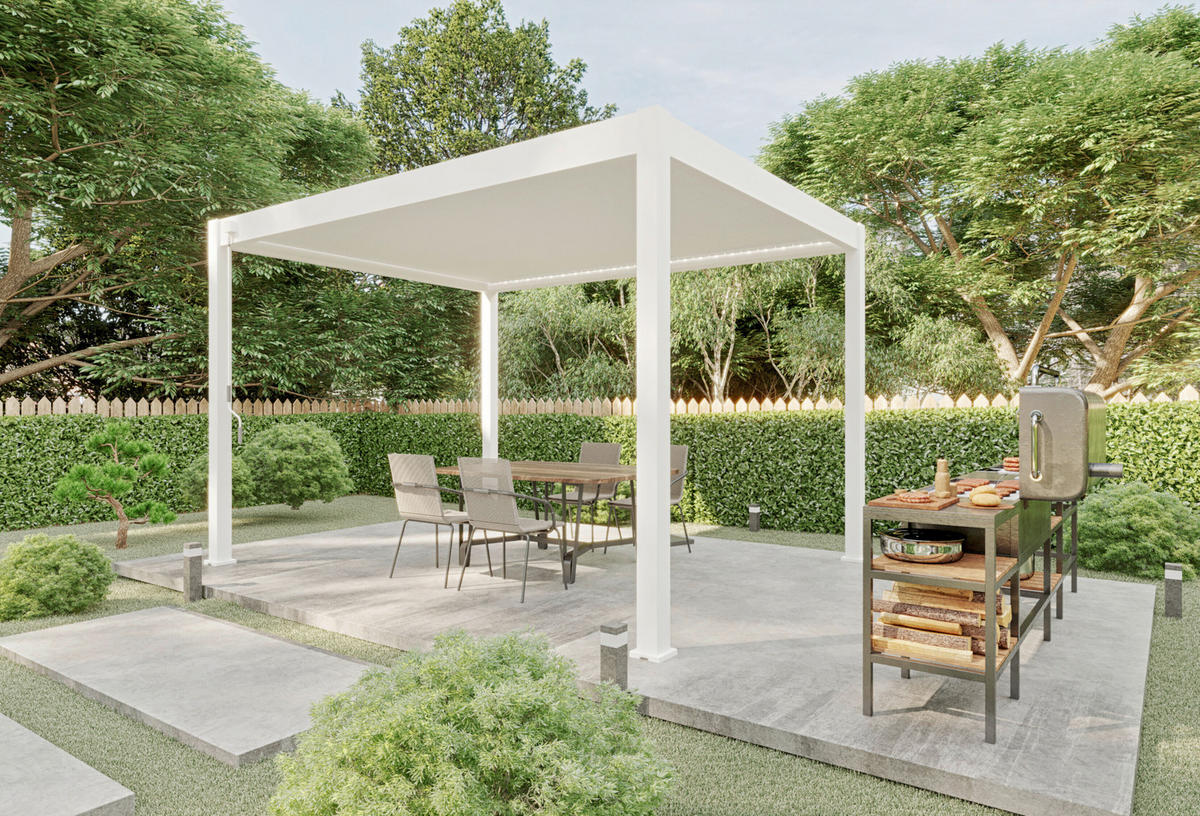 PERGOLA 300/255/400 cm   - Weiß Hochglanz, Basics, Metall (300/255/400cm) - Gardenson